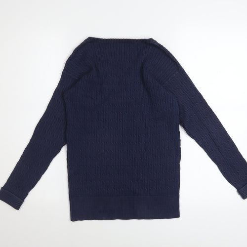 Crew Clothing Company Women's Blue Cotton V-Neck Cable Knit Jumper Size 12