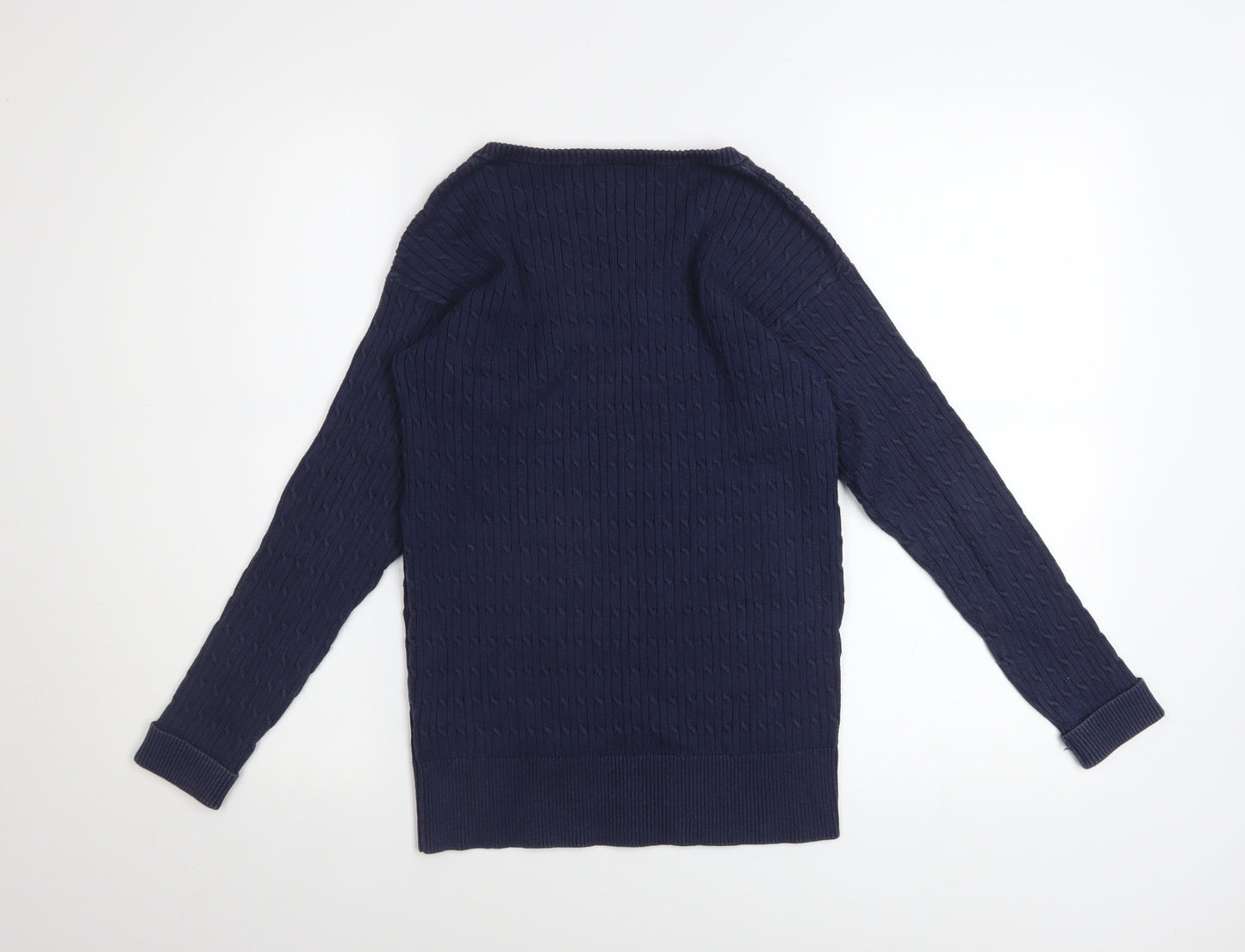 Crew Clothing Company Women's Blue Cotton V-Neck Cable Knit Jumper Size 12