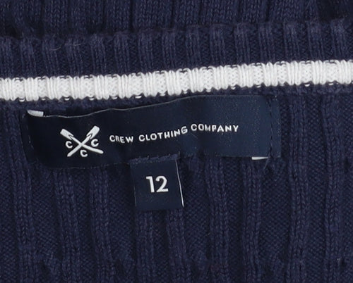 Crew Clothing Company Women's Blue Cotton V-Neck Cable Knit Jumper Size 12