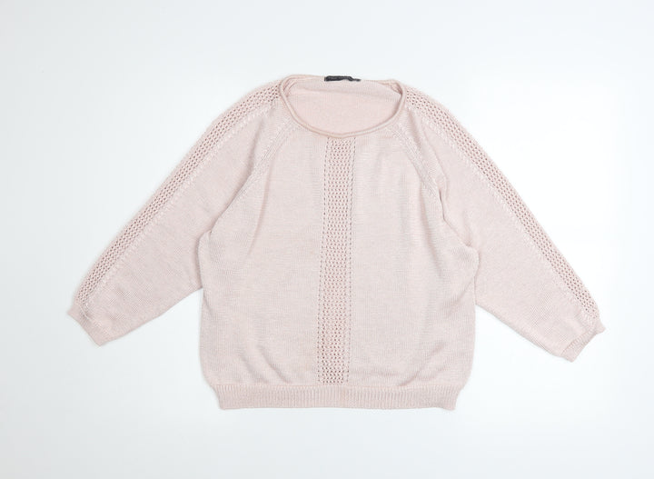 Marks and Spencer Women’s Pink Open Knit Raglan Jumper Size 14