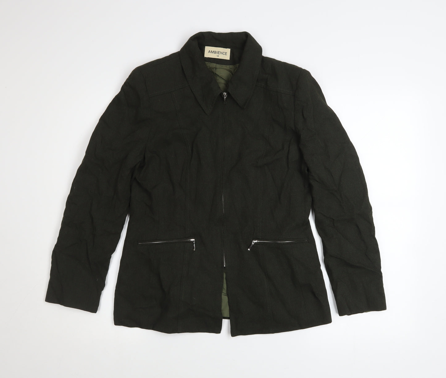 Ambience Women’s Black Zip Jacket Size 12 Classic Lined Style