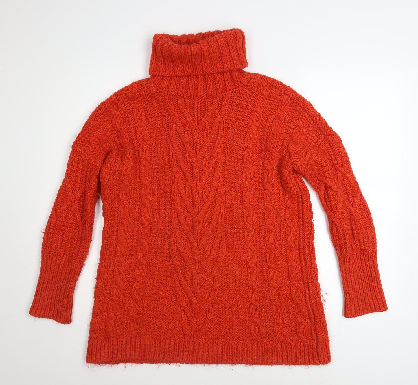 Marks and Spencer Women's Red Roll Neck Chunky Cable Knit Jumper Size S