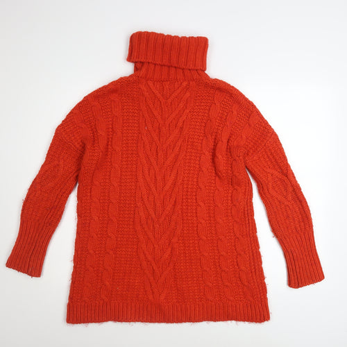 Marks and Spencer Women's Red Roll Neck Chunky Cable Knit Jumper Size S