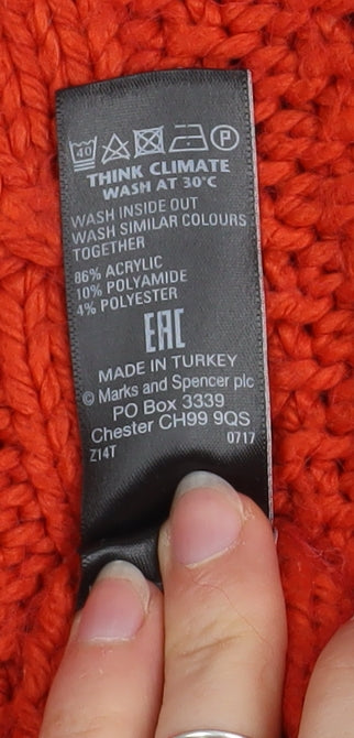 Marks and Spencer Women's Red Roll Neck Chunky Cable Knit Jumper Size S