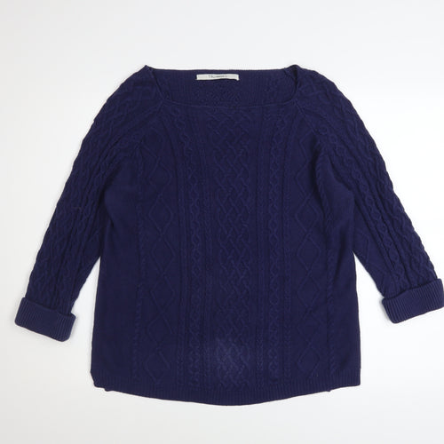 TRU Collection Women's Blue Cotton Cable-Knit Jumper Size L