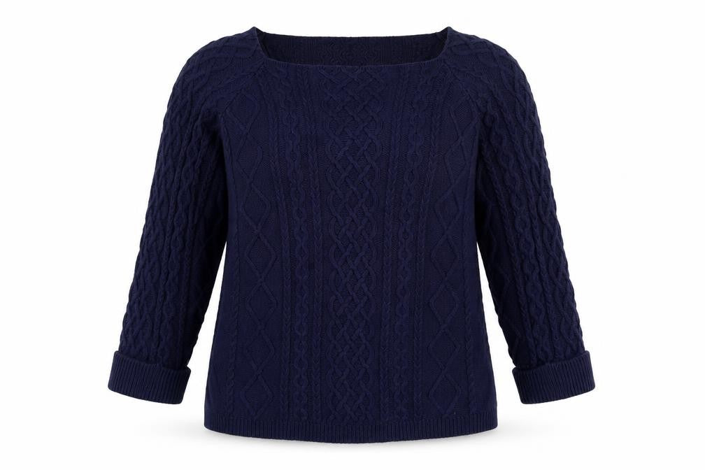 Front view of TRU Collection Women's Blue Cotton Cable-Knit Jumper, size L