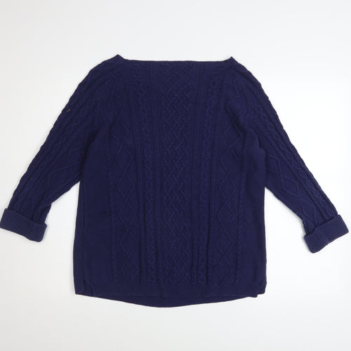 TRU Collection Women's Blue Cotton Cable-Knit Jumper Size L