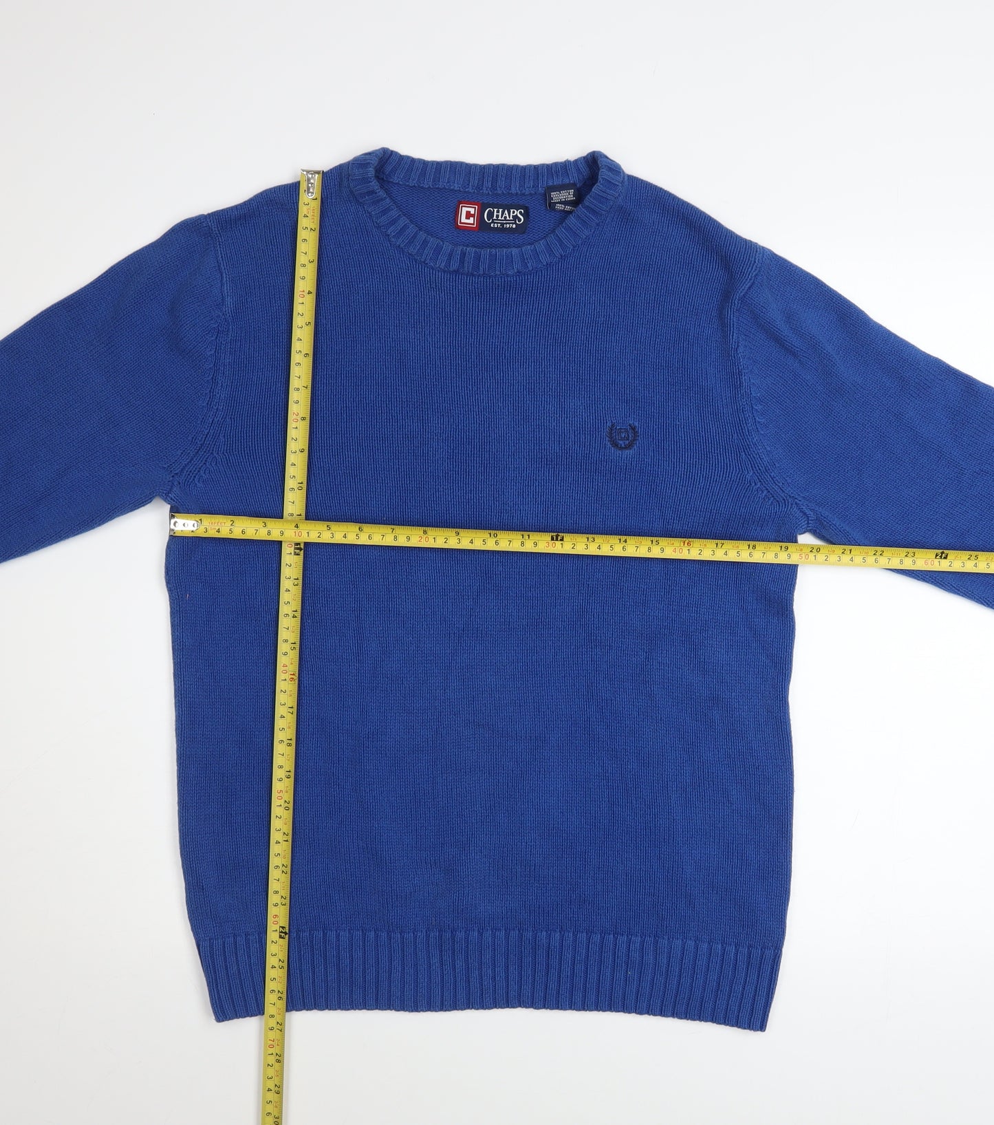 Chaps Men's Blue Cotton Crew Neck Pullover Jumper Size M