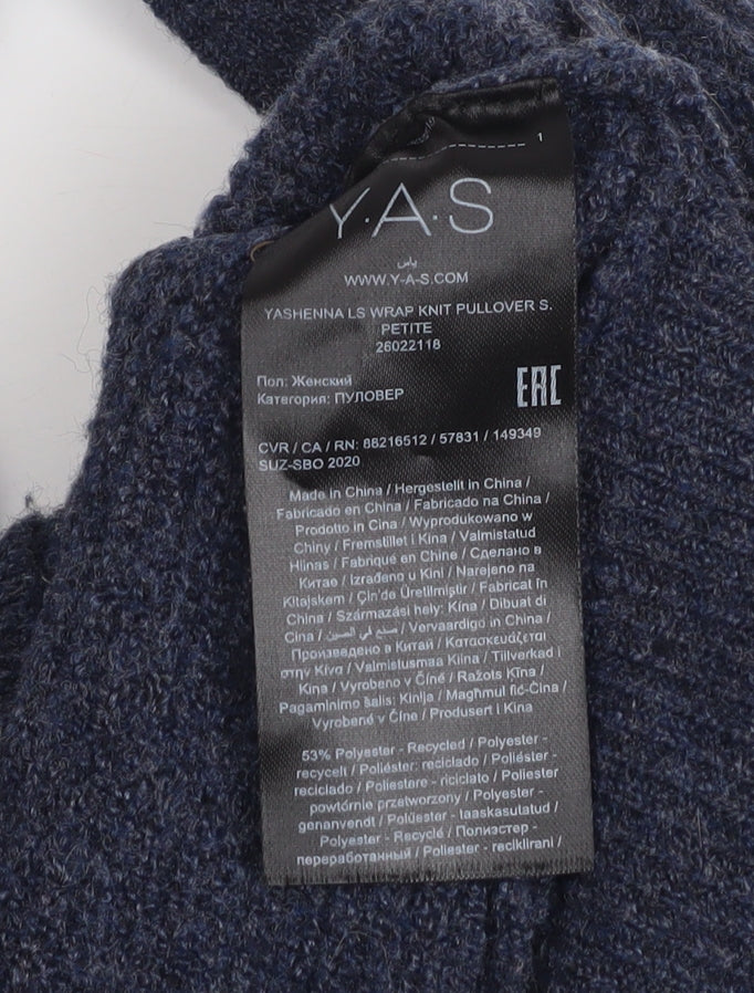 Y.A.S Women Blue Wrap Knit V-Neck Jumper Petite XL