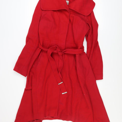 Coast Women's Red Wool Cashmere Blend Long Belted Trench Coat UK 8