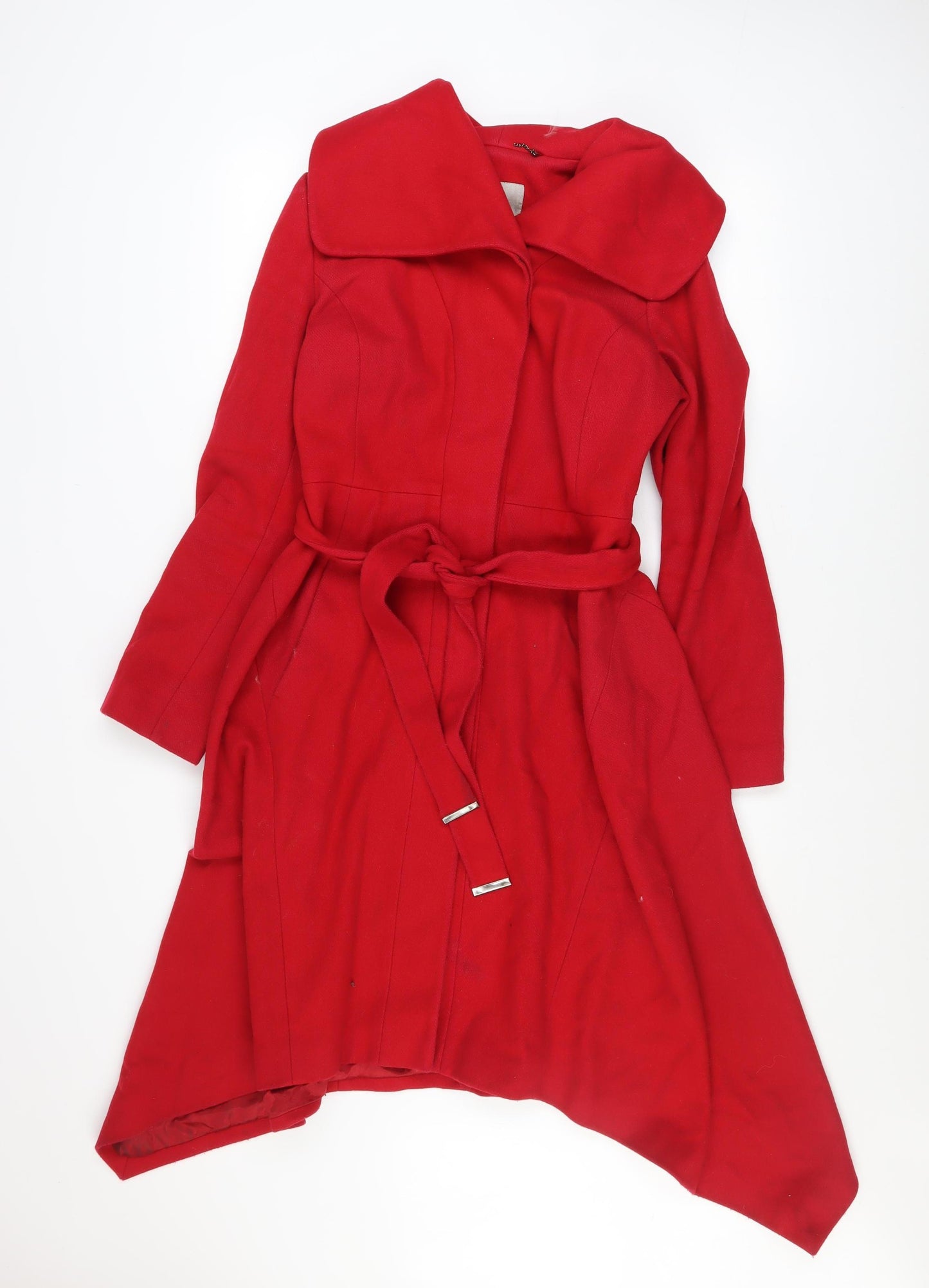 Coast Women's Red Wool Cashmere Blend Long Belted Trench Coat UK 8