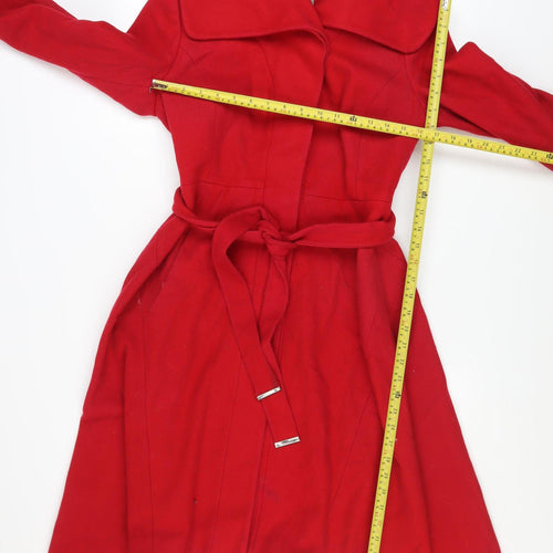 Coast Women's Red Wool Cashmere Blend Long Belted Trench Coat UK 8