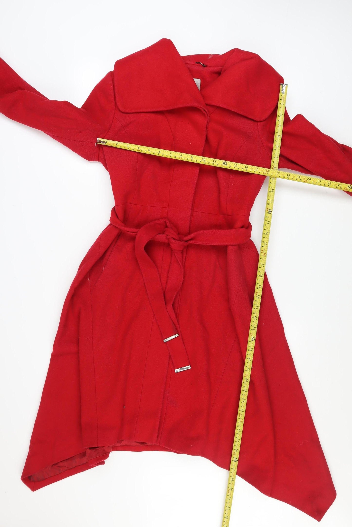 Coast Women's Red Wool Cashmere Blend Long Belted Trench Coat UK 8