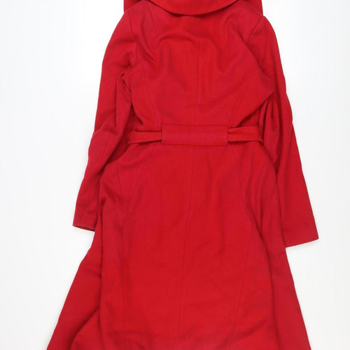 Coast Women's Red Wool Cashmere Blend Long Belted Trench Coat UK 8