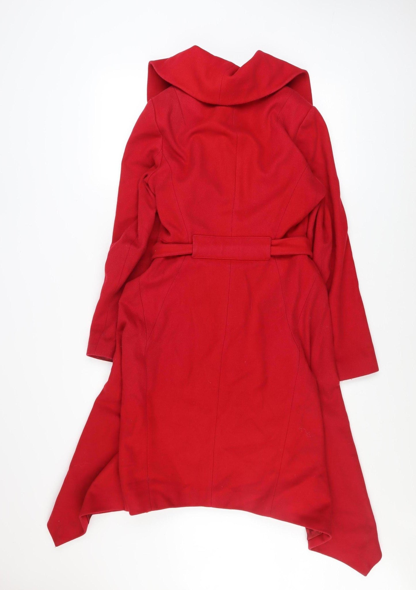Coast Women's Red Wool Cashmere Blend Long Belted Trench Coat UK 8