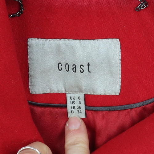 Coast Women's Red Wool Cashmere Blend Long Belted Trench Coat UK 8