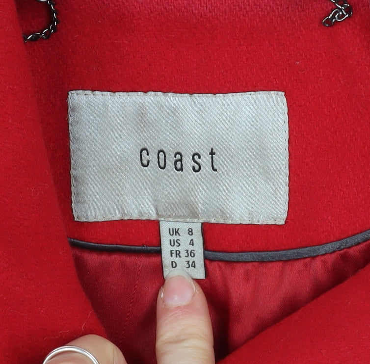 Coast Women's Red Wool Cashmere Blend Long Belted Trench Coat UK 8