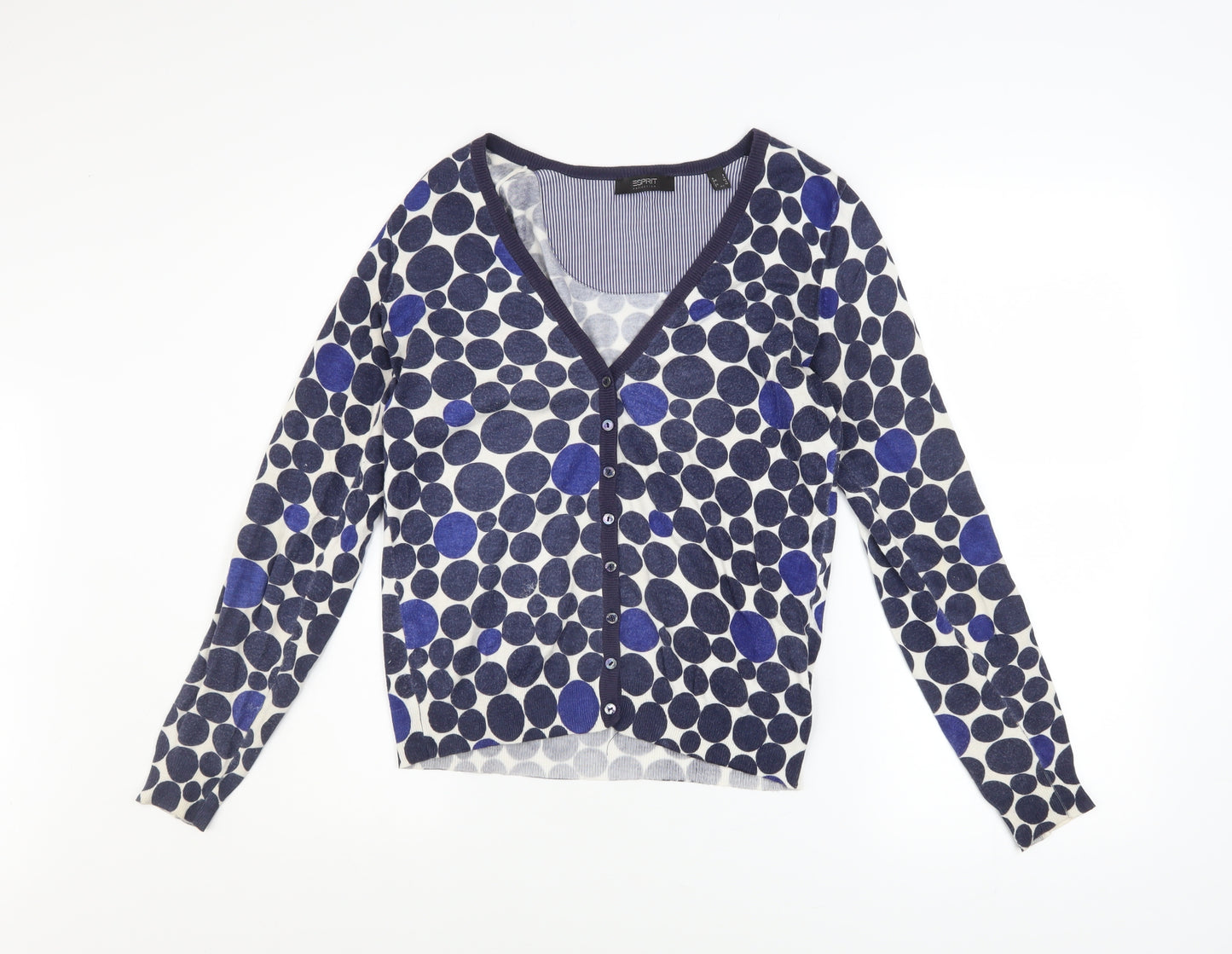 Esprit Women’s Blue Polka Dot V-Neck Cardigan Size S