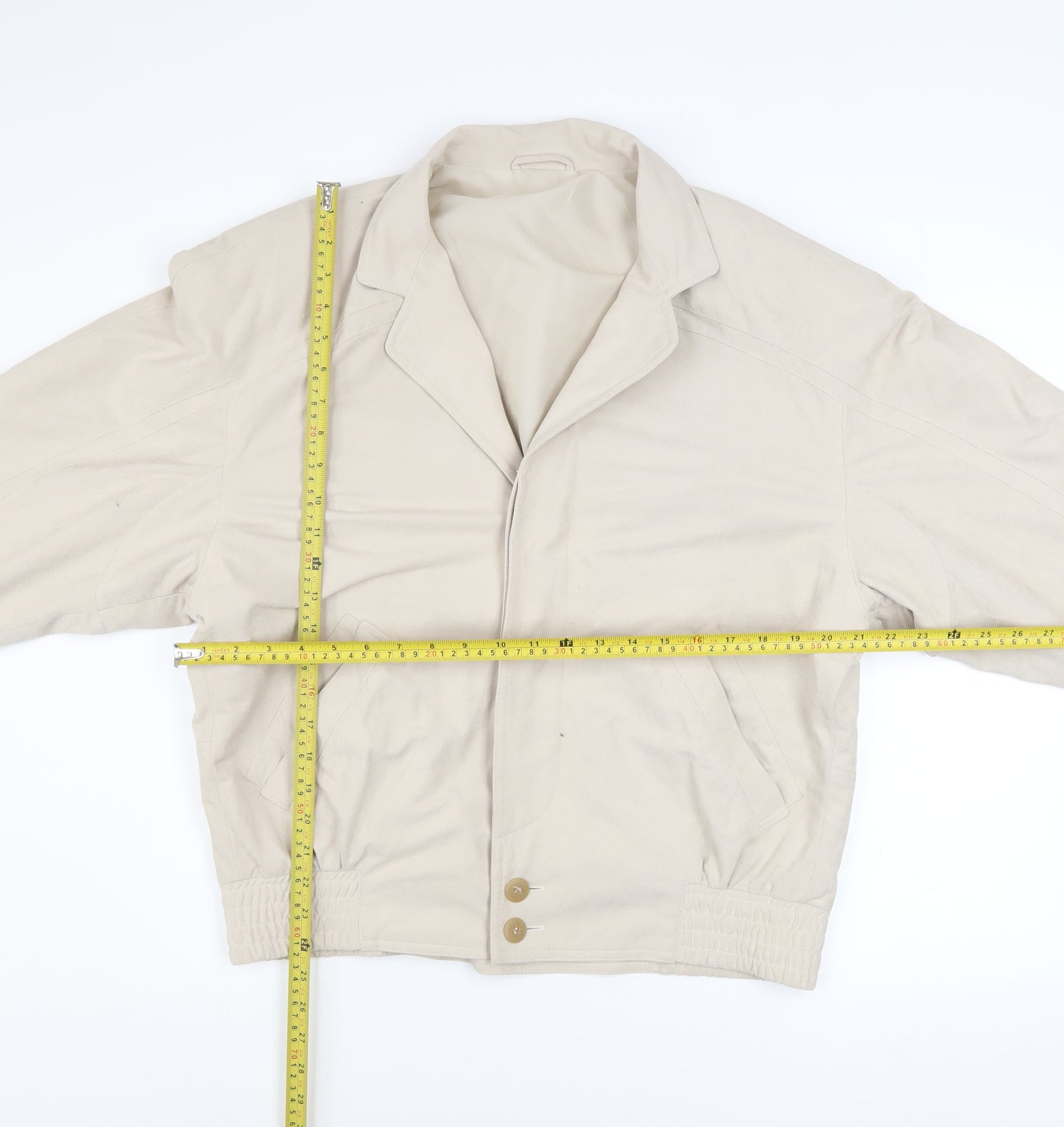 Austin Reed Men’s Beige Polyester Bomber Jacket Size 40R Vintage