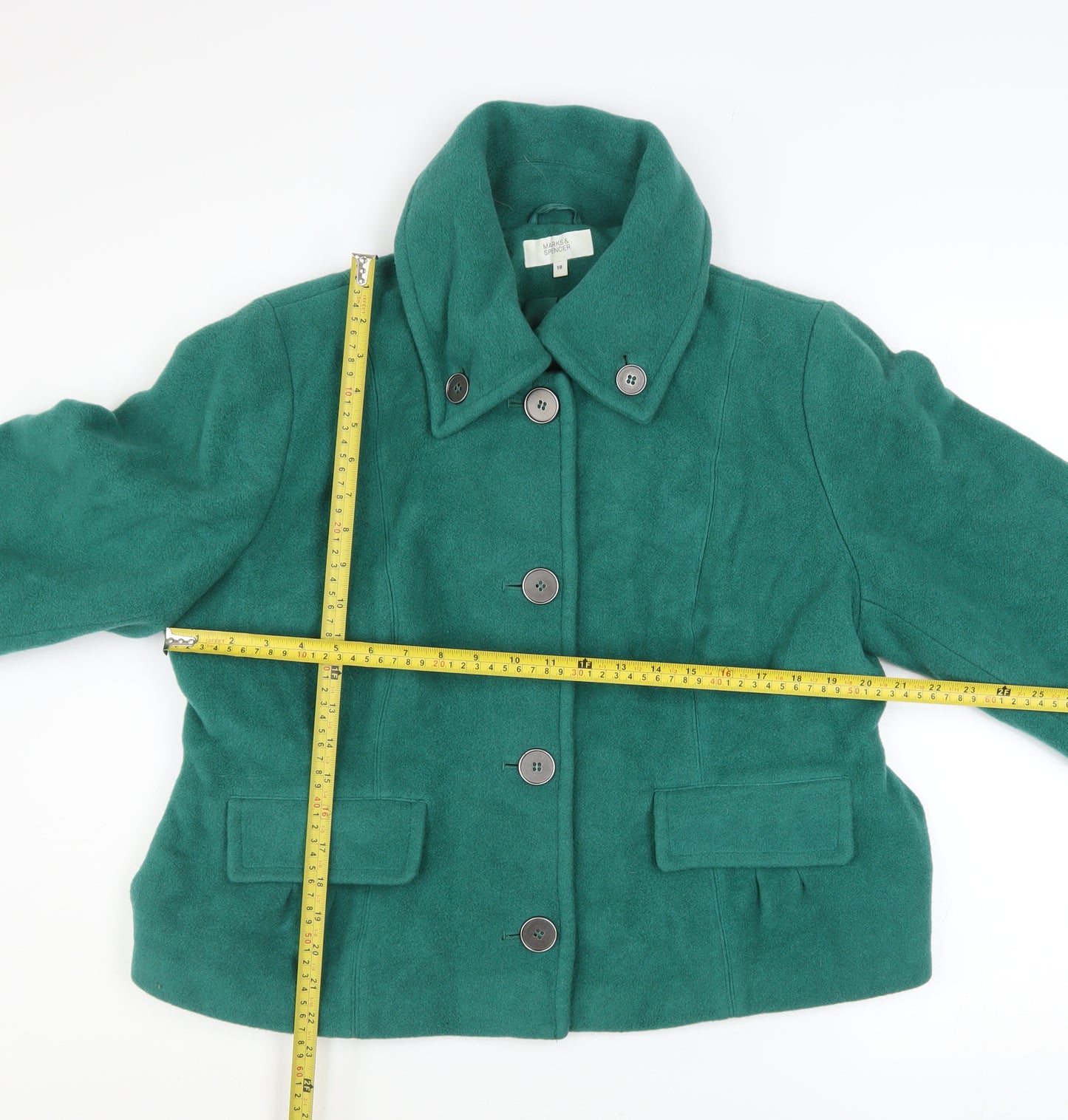 Marks and Spencer Women's Green Wool Blend Short Overcoat Size 18