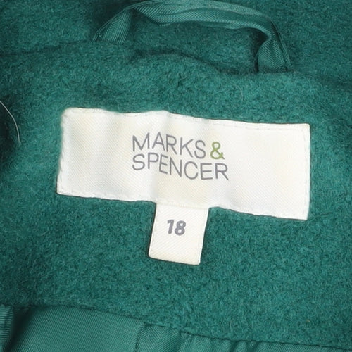 Marks and Spencer Women's Green Wool Blend Short Overcoat Size 18