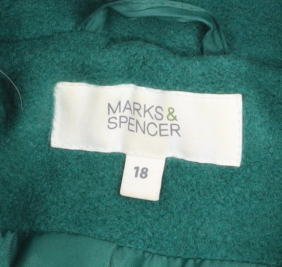 Marks and Spencer Women's Green Wool Blend Short Overcoat Size 18