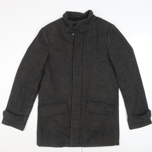 F&F Men’s Grey Herringbone Wool Blend Overcoat Size S