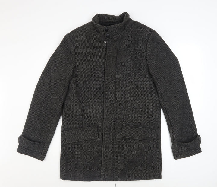 F&F Men’s Grey Herringbone Wool Blend Overcoat Size S