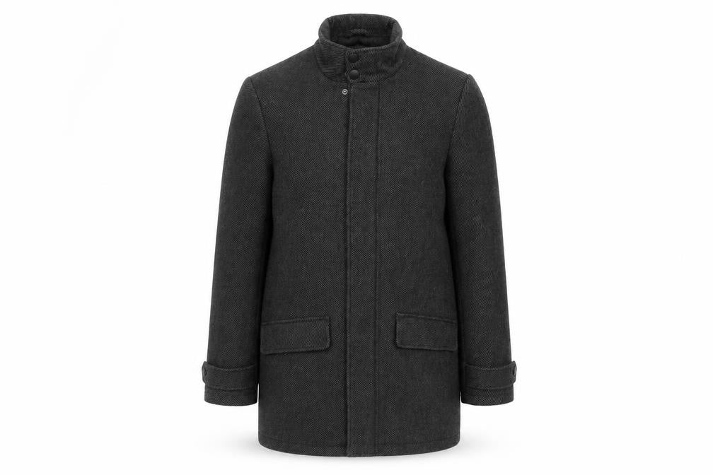 Front view of F&F Men’s Grey Herringbone Wool Blend Overcoat, size S