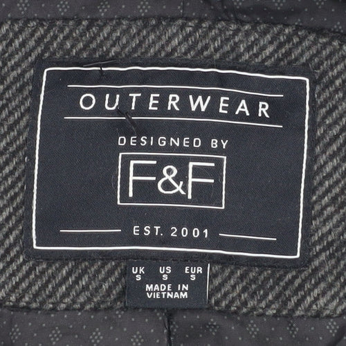 F&F Men’s Grey Herringbone Wool Blend Overcoat Size S