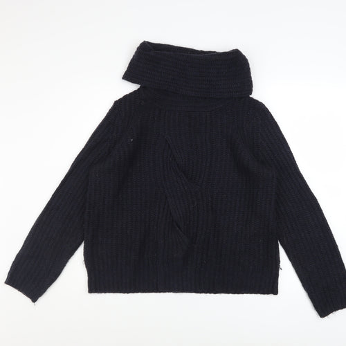 White Stuff Women’s Black Chunky Knit Cowl Neck Jumper Size 12