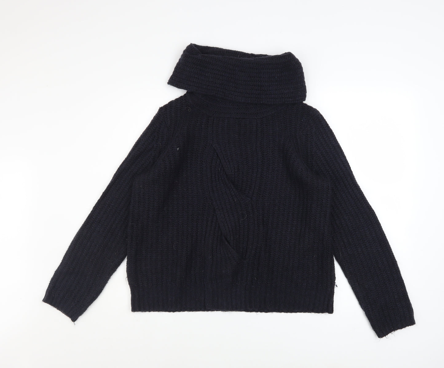 White Stuff Women’s Black Chunky Knit Cowl Neck Jumper Size 12