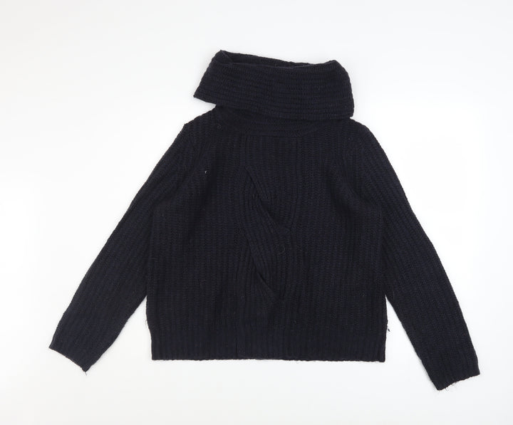 White Stuff Women’s Black Chunky Knit Cowl Neck Jumper Size 12