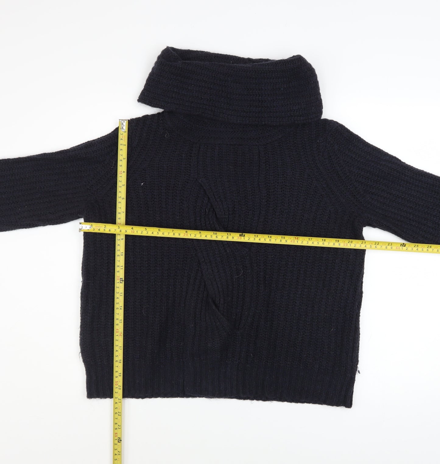 White Stuff Women’s Black Chunky Knit Cowl Neck Jumper Size 12