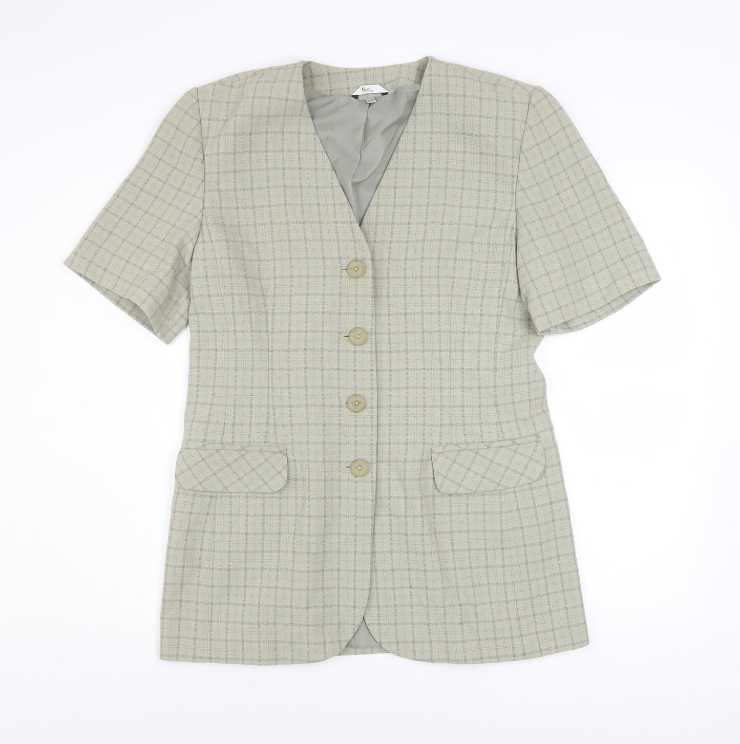 Klass Collection Women's Beige Check Short Sleeve Blazer Size 10