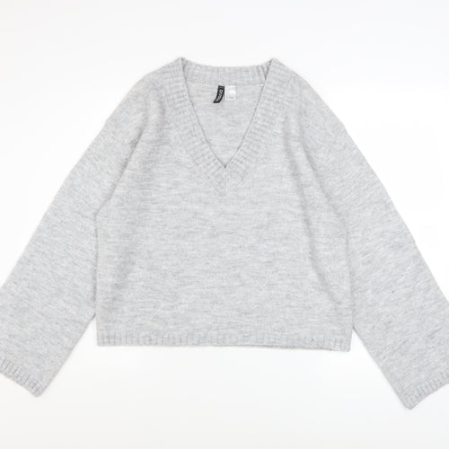 H&M Divided Women’s Grey V-Neck Knit Jumper Size S