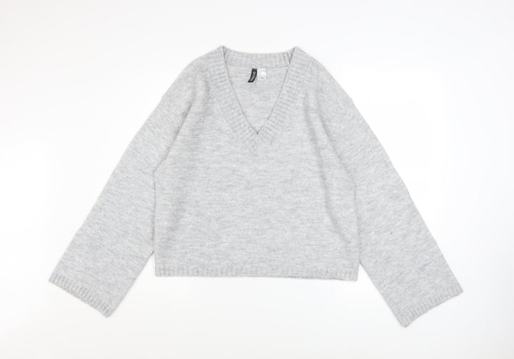 H&M Divided Women’s Grey V-Neck Knit Jumper Size S