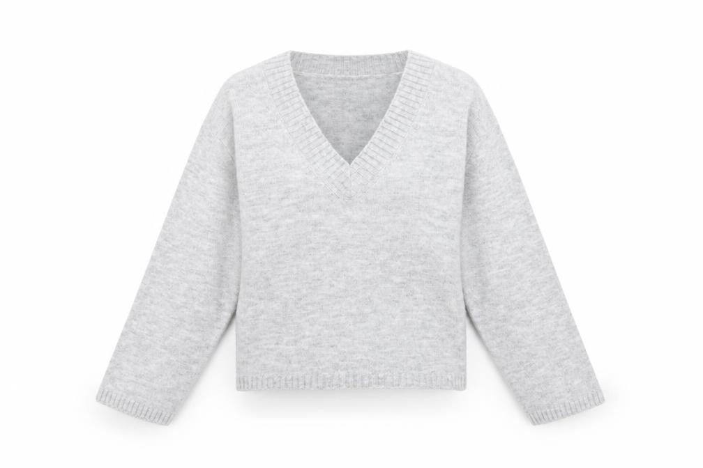 Front view of H&M Divided Women’s Grey V-Neck Knit Jumper, size S