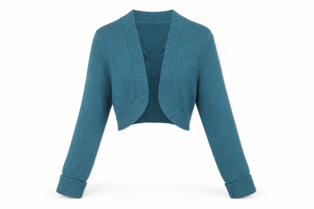 Front view of Sisley Women's Blue Knit Long Sleeve Cardigan L