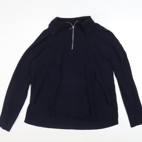Whistles Women’s Blue Collared Half Zip Cotton Knit Jumper XL