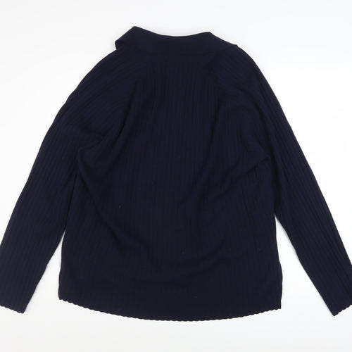 Whistles Women’s Blue Collared Half Zip Cotton Knit Jumper XL