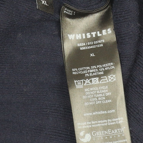 Whistles Women’s Blue Collared Half Zip Cotton Knit Jumper XL