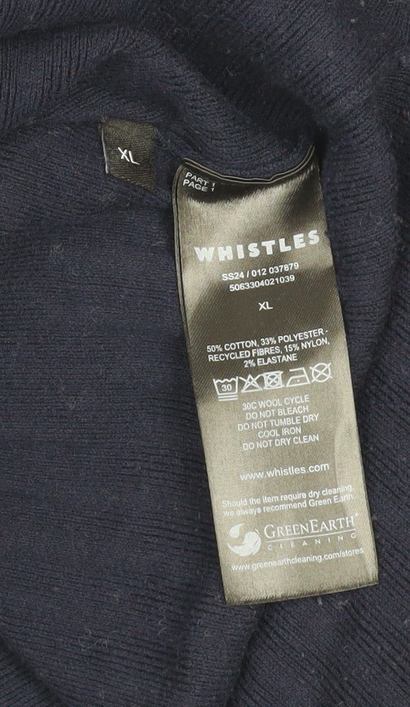 Whistles Women’s Blue Collared Half Zip Cotton Knit Jumper XL