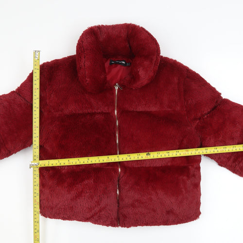 PrettyLittleThing Womens Red Cropped Faux Fur Puffer Jacket UK 10