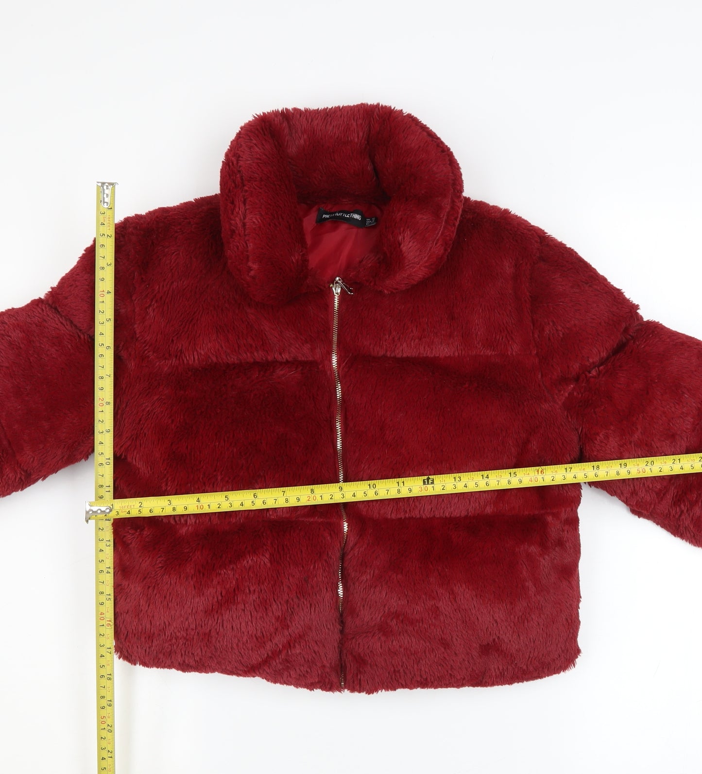 PrettyLittleThing Womens Red Cropped Faux Fur Puffer Jacket UK 10