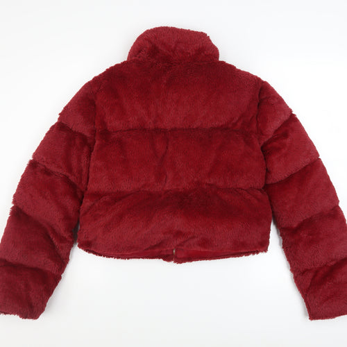 PrettyLittleThing Womens Red Cropped Faux Fur Puffer Jacket UK 10