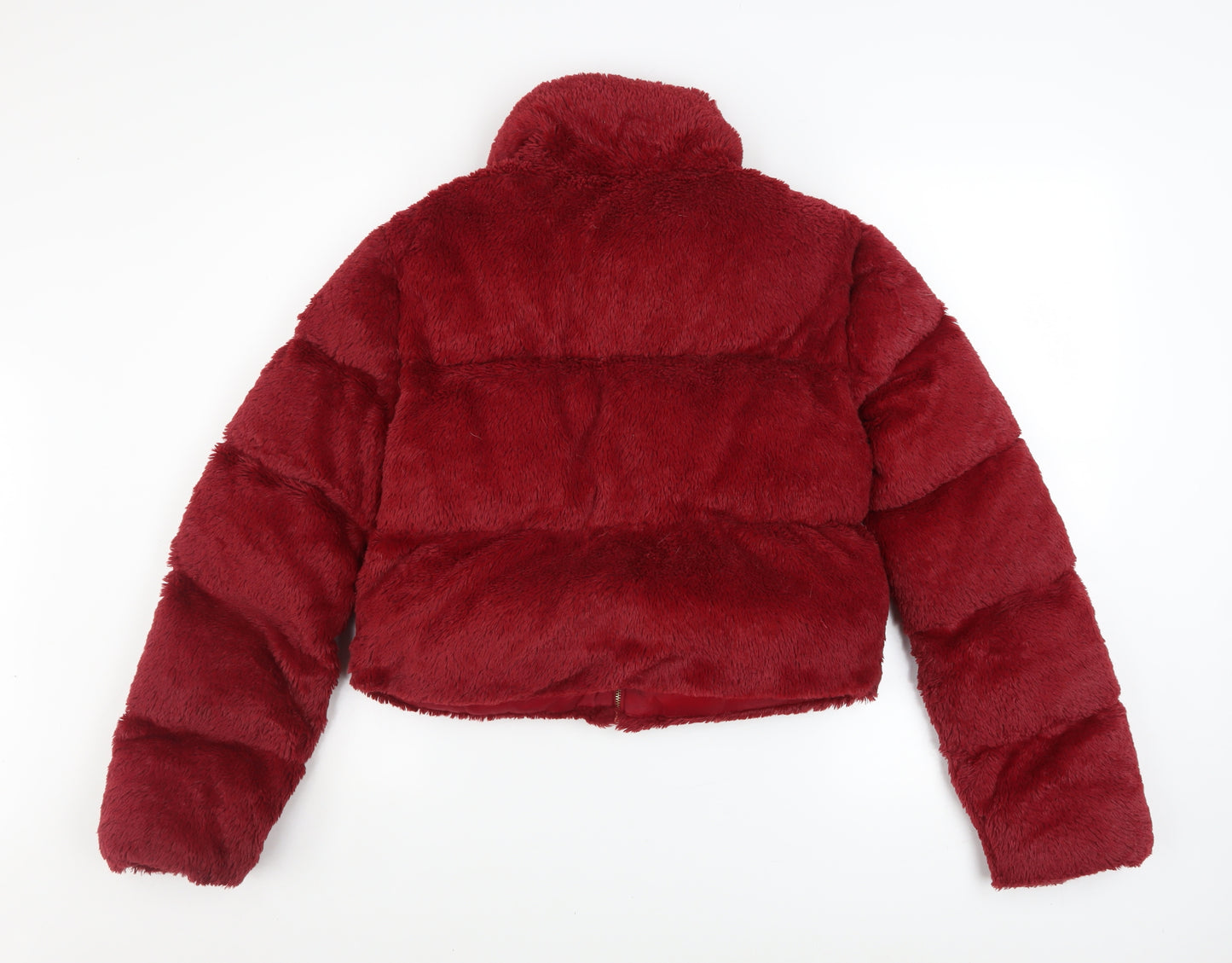 PrettyLittleThing Womens Red Cropped Faux Fur Puffer Jacket UK 10