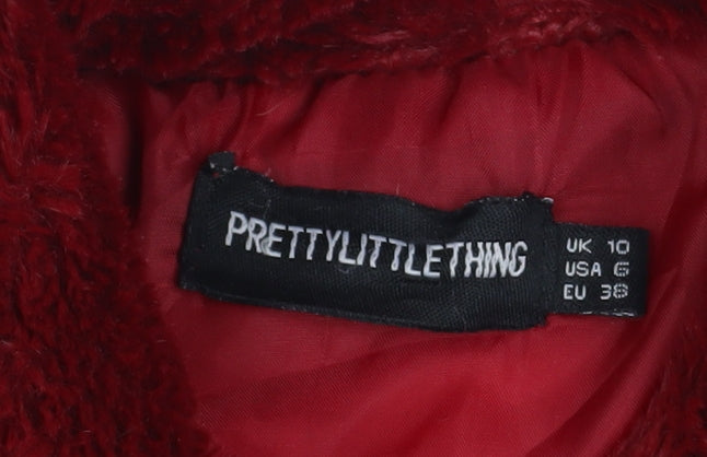 PrettyLittleThing Womens Red Cropped Faux Fur Puffer Jacket UK 10