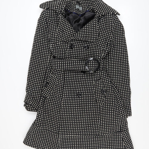Et Vous Women's Black Check Trench Coat Size 12 Belted Wool Blend