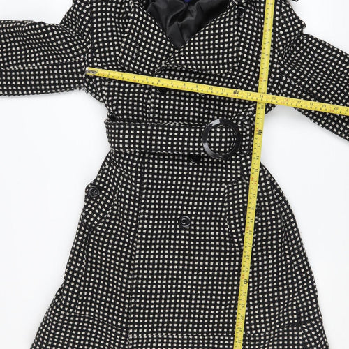 Et Vous Women's Black Check Trench Coat Size 12 Belted Wool Blend